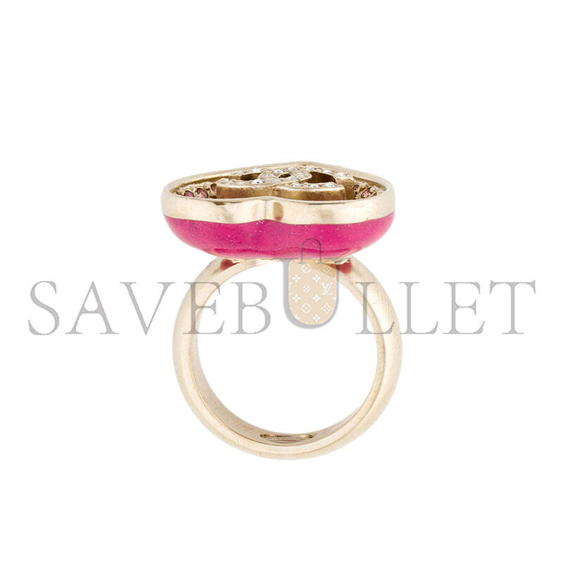 Ch**el crystal cc resin heart ring pink gold